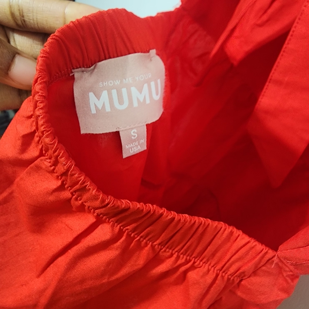 Show Me Your MuMu Lovely Mini Dress Red Poplin Ruffle Straps Tie Back - Picture 8 of 8